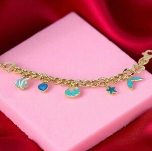 Gold Bag Charm with Angelfish Starfish Scallop Shell Mermaid Tail Sardine Summer